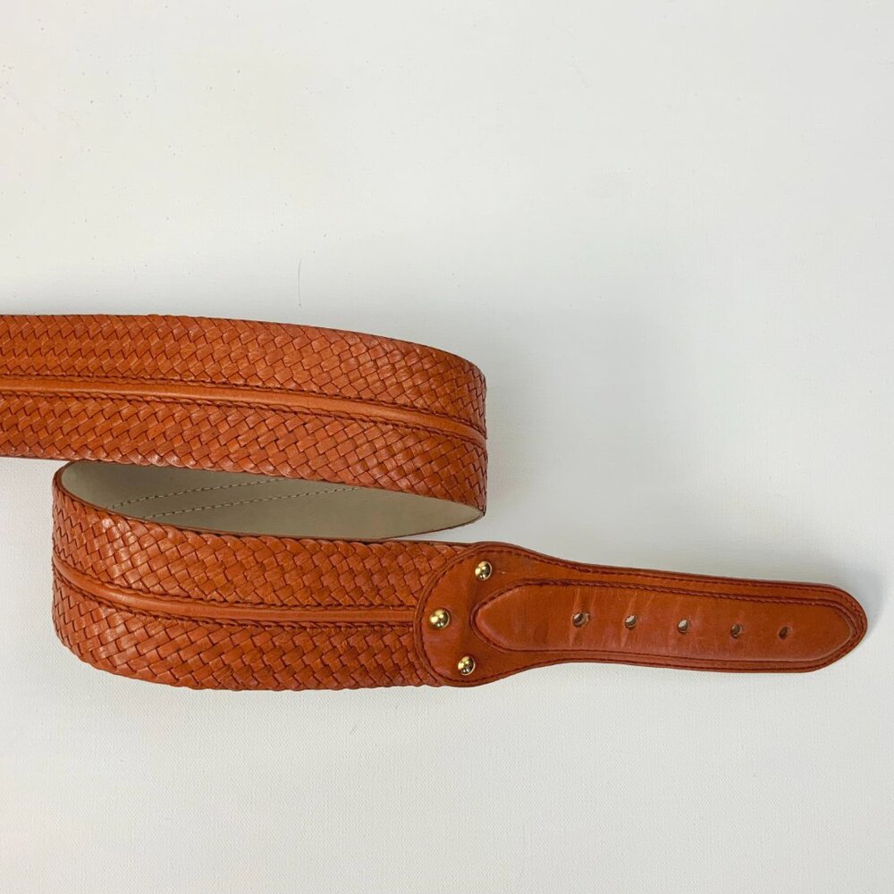 MICHAEL KORS Wide Leather Busket Weave Brown Belt Gold Buckle Sz M - Picture 14 of 16